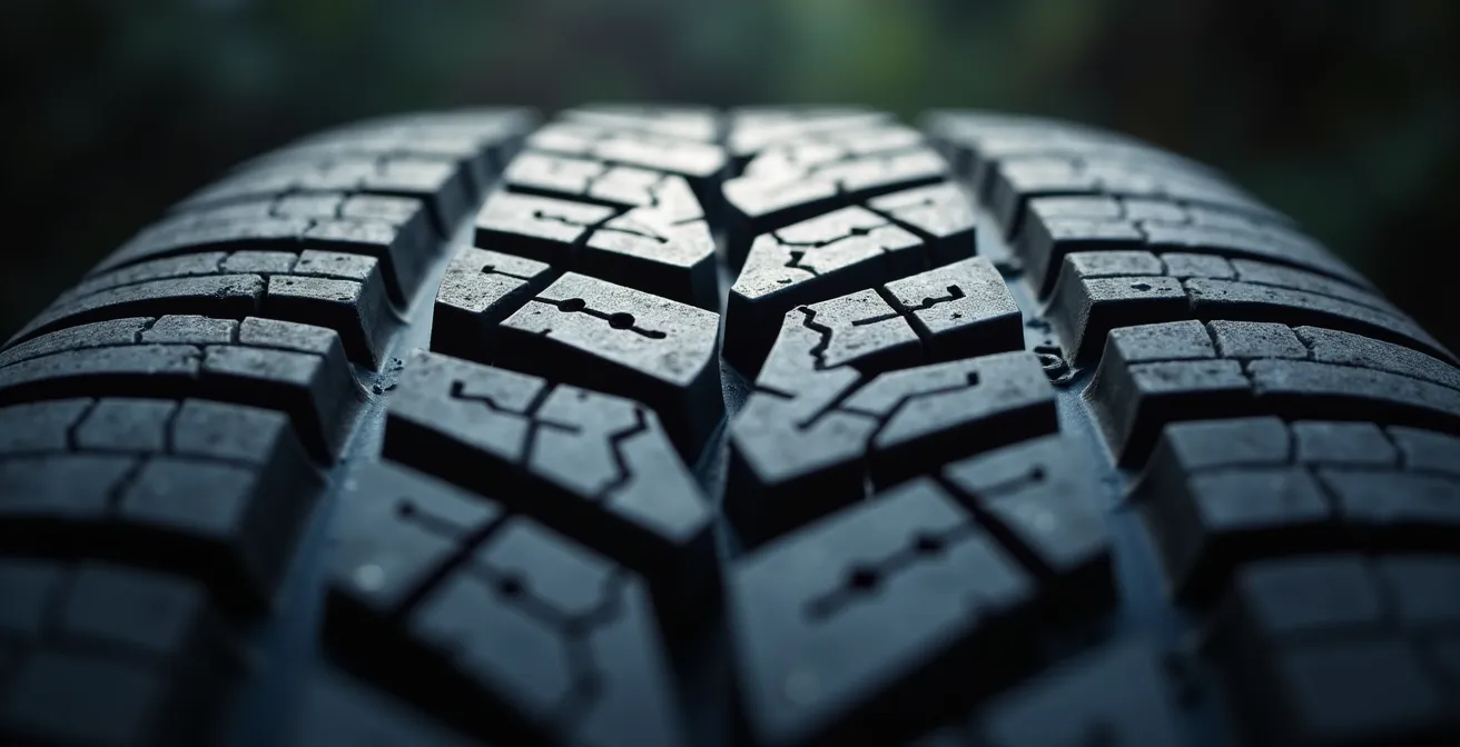 Gros plan sur la bande de roulement du pneu Michelin Primacy 4 illustrant les textures et lamelles évolutives